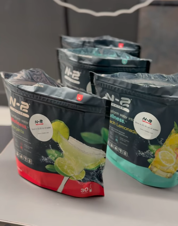 N-2 mineral hydration pouches on a retail counter